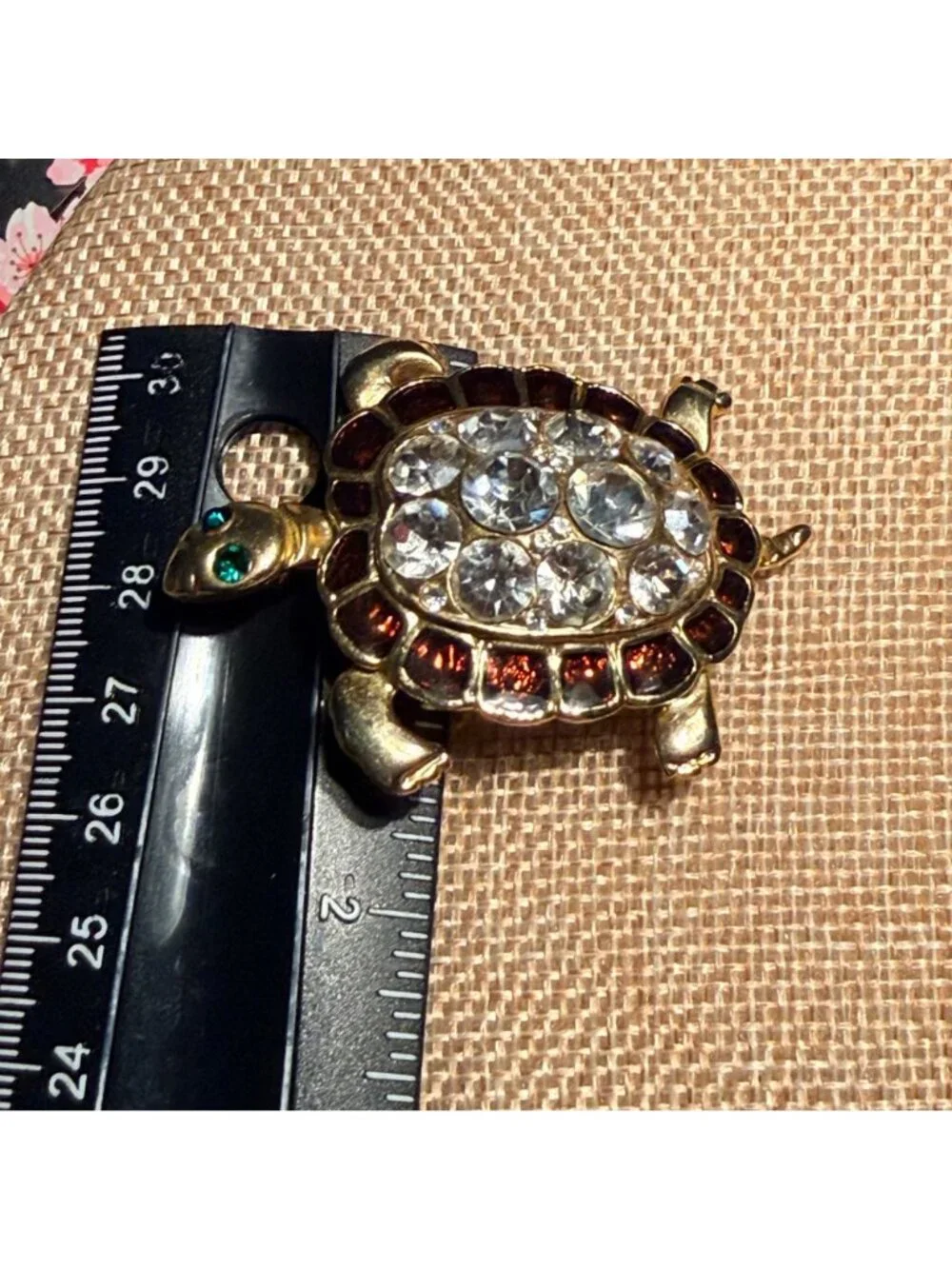 Vintage Turtle Brooch Gold Tone Sea Life Rhinestone Pin Coastal Jewelry Fashion